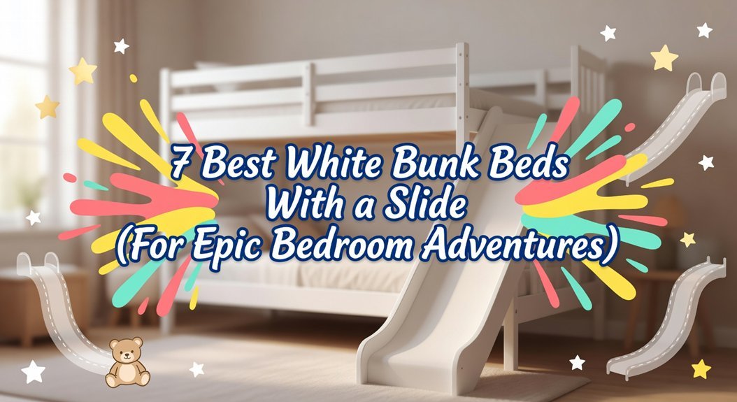 white bunk beds slides