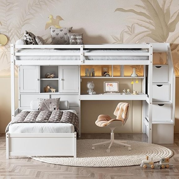 wood bunk bed with stairs
